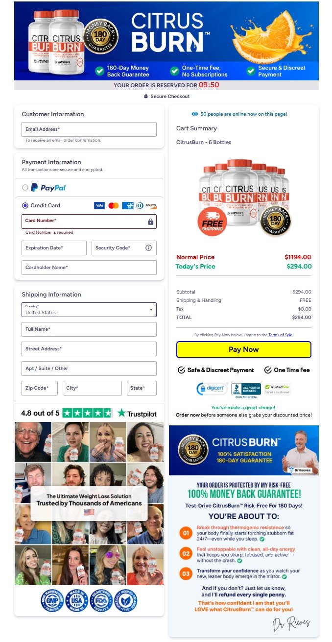 CitrusBurn order payment page secure transaction